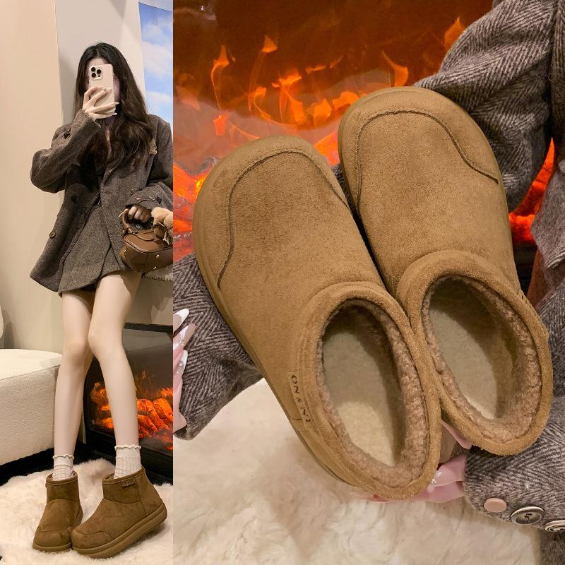 Women's Fashion Lightweight Soft Sole Winter Warm Fur One Snow Boots Padded Lined Non-slip Casual Sports Cotton Boots