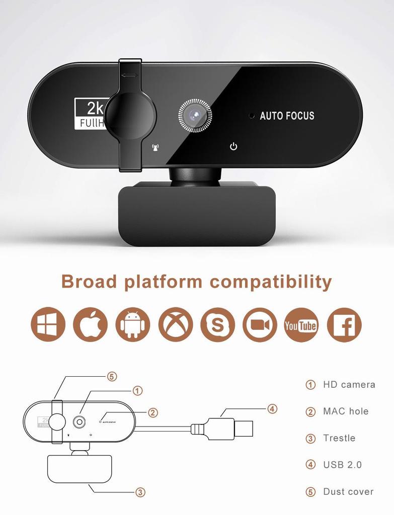 4K Auto-Focus Webcam for Online Classes and Live Streaming