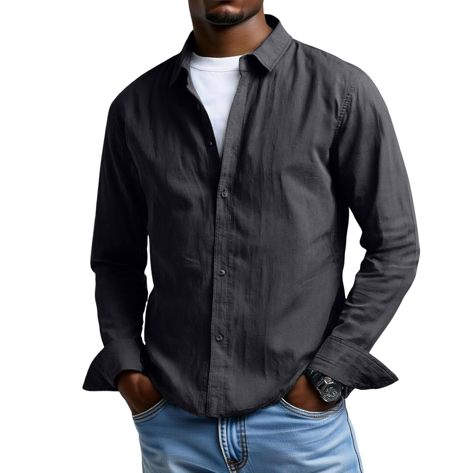 

Men s Long Sleeves Flip Collar Retro Loose Shirt XXL чорний