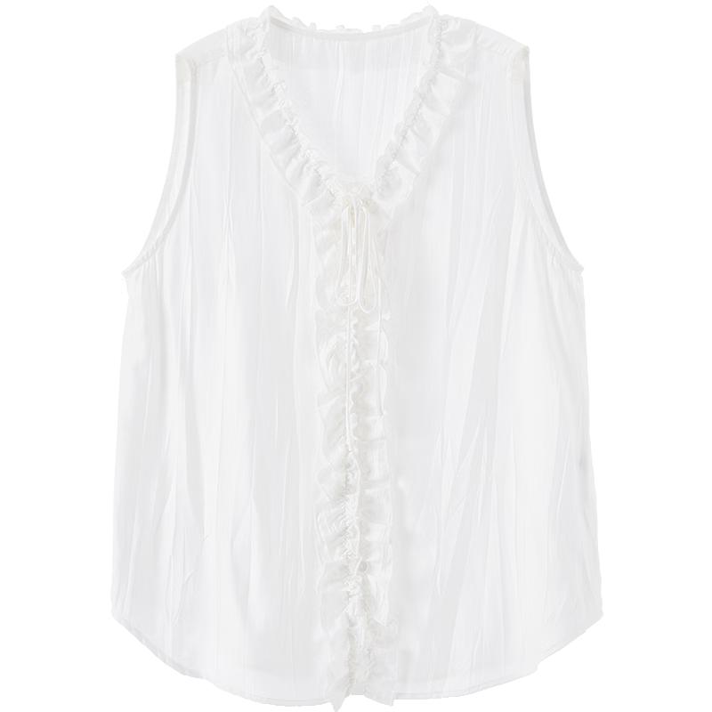 BAITU Women s French V-Neck Sleeveless Blouse L