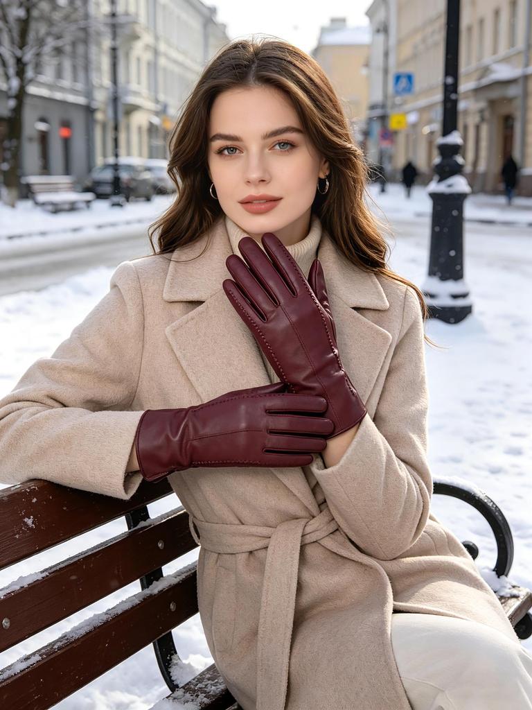 Fashion Women's Gloves Color Sheepskin Winter Warm Thin Touch Screen Gloves High Quality