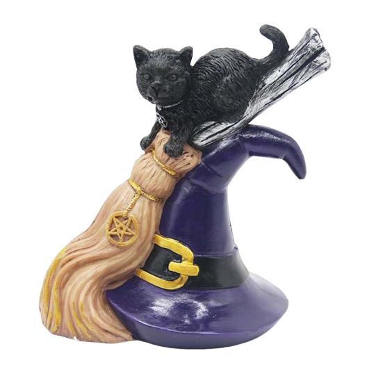 

Хэллоуин Украшение Черный Кот Злой Черный Кот на Волшебной Метле Полимерная Статуэтка Кота в Шляпе Настольное Украшение для Домашнего Декора Стола чёрный