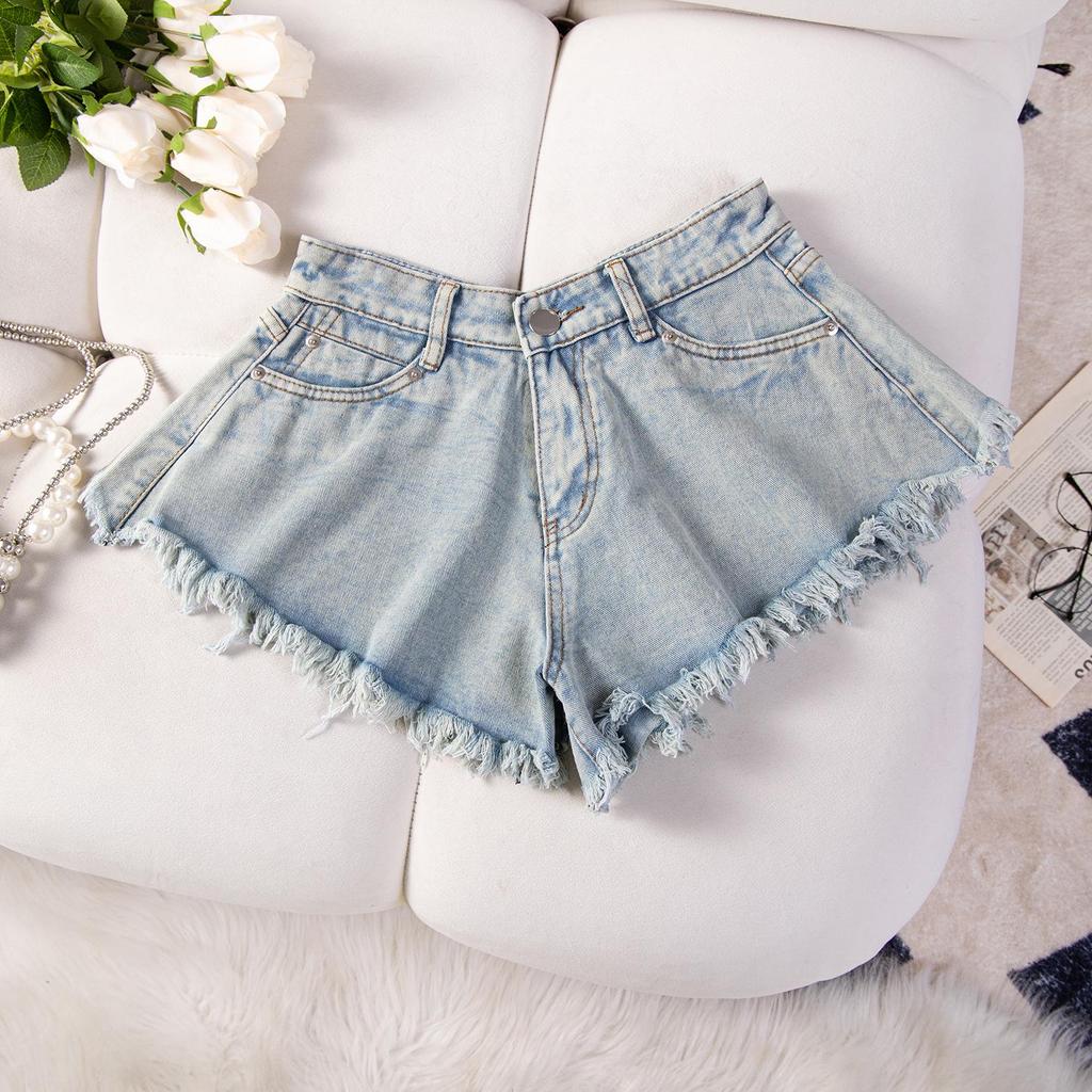 Shorts en jean déchirés taille haute à franges pour femmes style européen et américain 2024