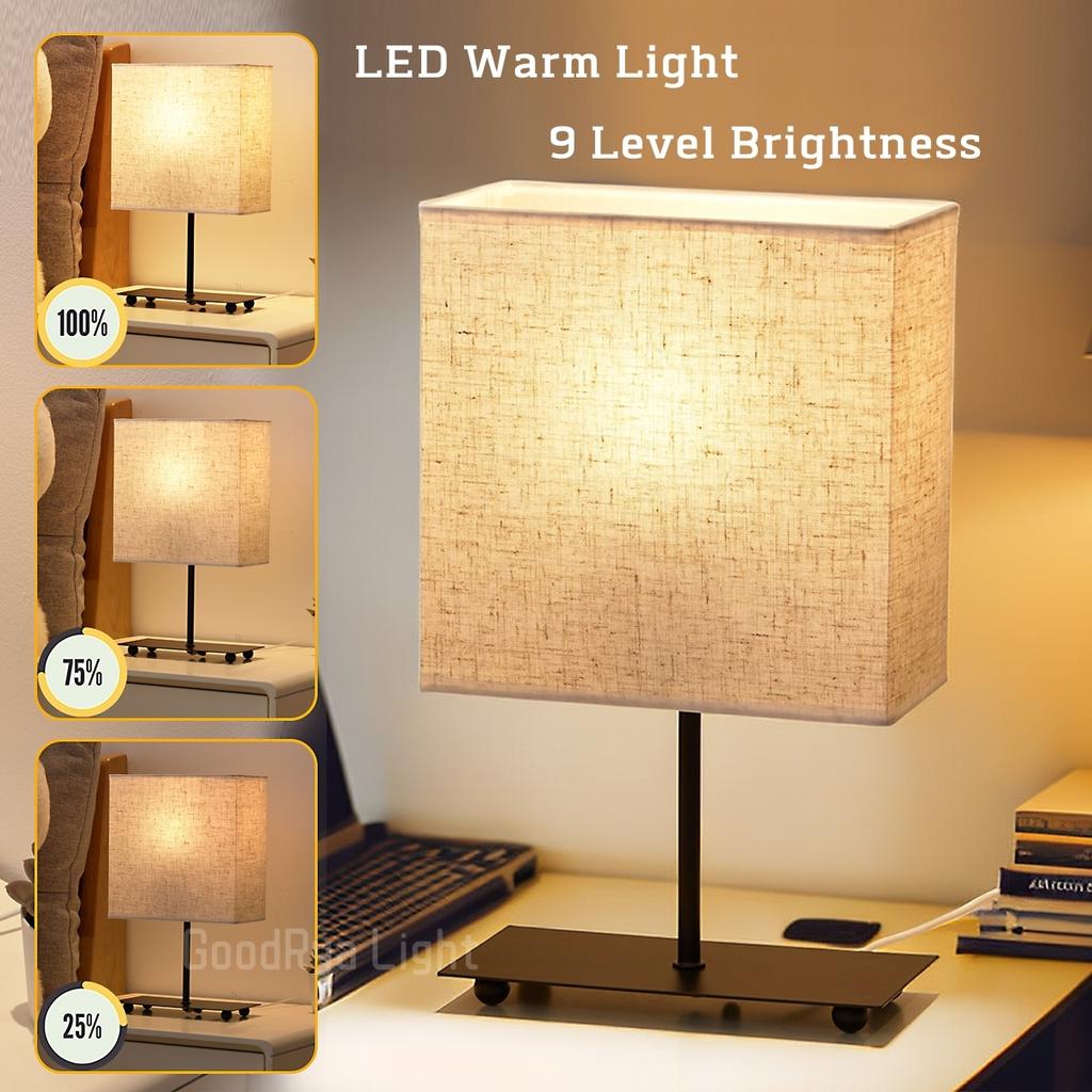 USB Dimmable Japanese Fabric Vintage Desktop Table Lamp, Bedside Light Bedroom Creative Decorative Lamp Reading Books Lighting