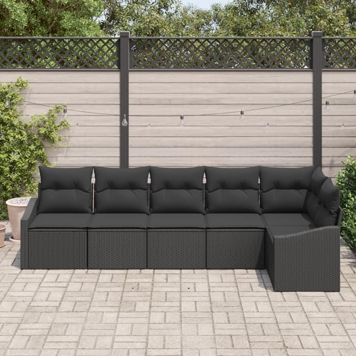 VidaXL Ensemble de salle à manger de jardin de 6 pièces avec coussins en poly rotin noir 3355412