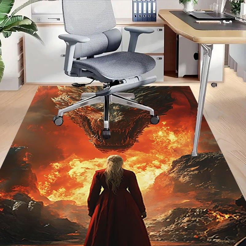 1pc Fire and Blood Office Carpet Chair Mats, Home Decor Mat Fantasy Theme Mat Durable Mat, Dragon Decor,Suitable for Fantasy Theme Lovers