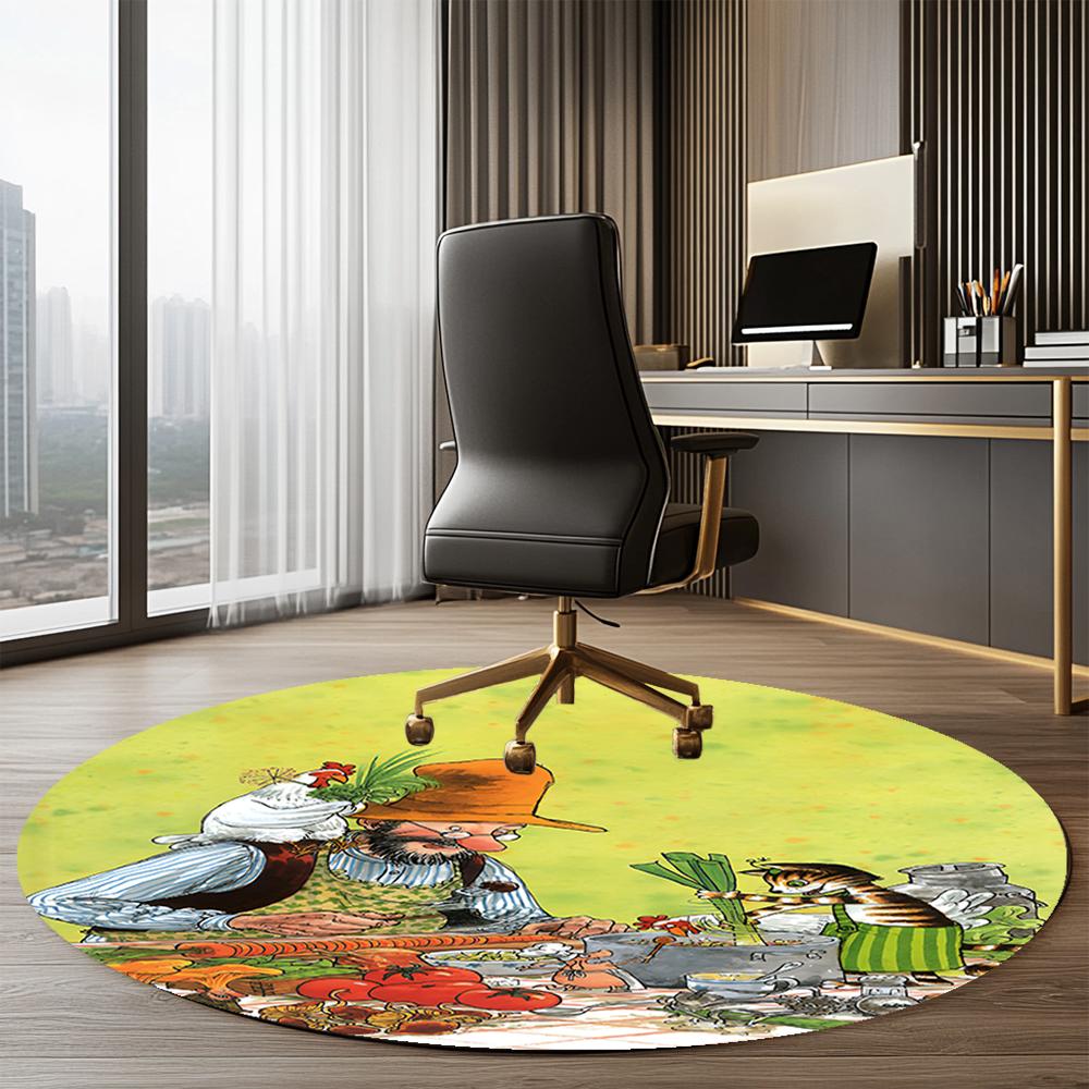 Pettson and Findus Printed Round Rug Carpet Chair Rug Area Rug Entryway Doormats,for Office Chair Living Room Bedroom Kitchen Room.