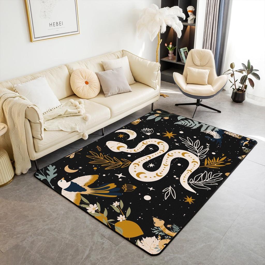 Snake Pattern Rugs Modern Animal Serpent Pattern Rugs Classic Gothic Rug Non Slip Washable Floor Carpet for Living Room Bedroom