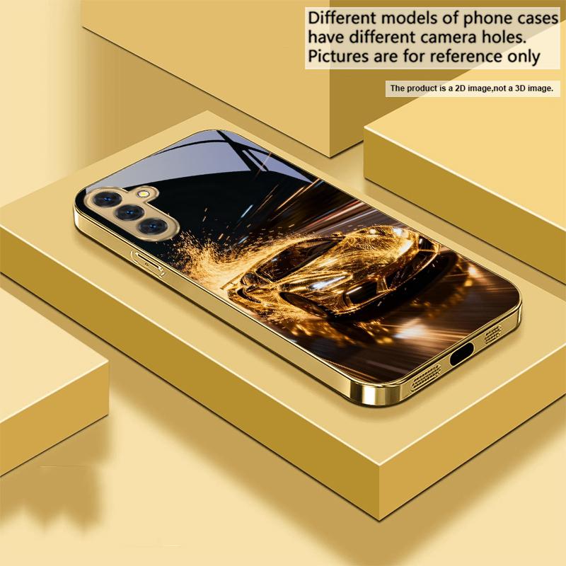 Flying golden supercar For Samsung A 31 32 A33 A34 35 14 A15 13 16 25 26 50 52 53 54 55 56 70 71 72 73 Golden glass phone case