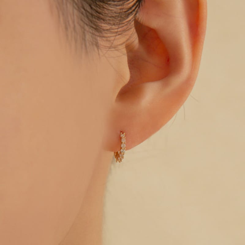 LUNNE 14k Prong Cubic One-Touch Ring Earrings (14k Gold) A07