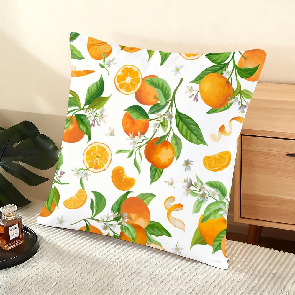 Orange Pattern Cushion Cover Soft Short Plush Pillow Cover Smooth Cozy Texture Aesthetic Cushion Case Home Decor