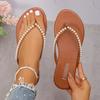 Fashion Fashion Pearls Beach Flip Flops for Women 2025 Summer Clip Toe Flat Slides Sandals Woman Comfortable Non Slip Outdoor Slippers
