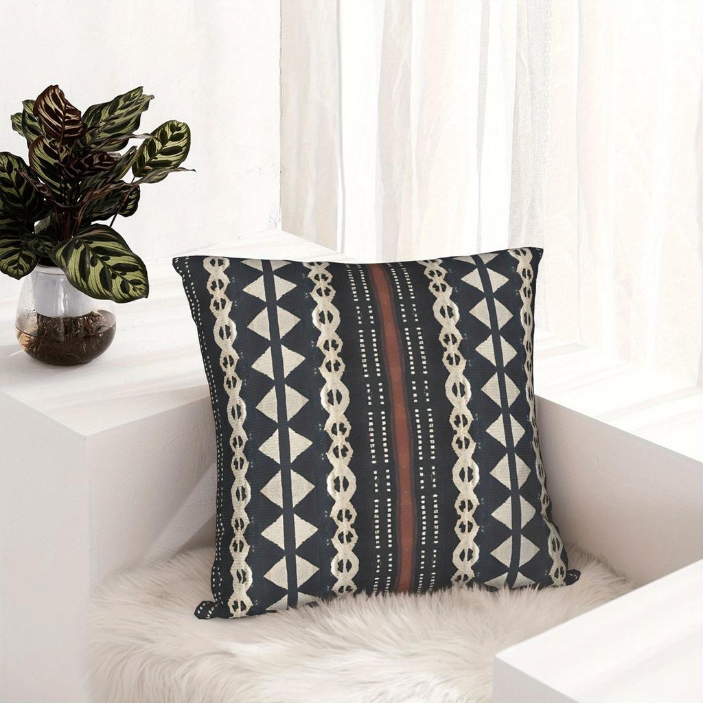 Fijian Tapa Grey Pattern Decorative Cushion Cover - Bohemian Sofa Pillow Case