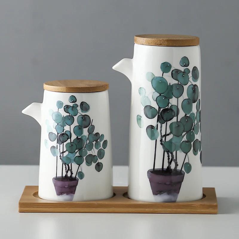 marble Ceramic Gravy Olive Oil Pot set Soy Sauce Vinegar Seasoning Can Oil Bottle Kitchen Cooking Tools Storage Bottles set