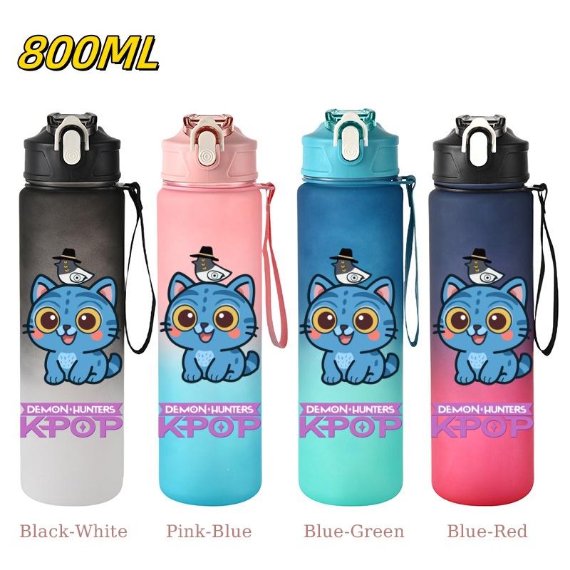 800ML KPop Demon Hunters Gradient Cartoon Print Large Capacity Straw Water Cup Outdoor Portable Sports Drink Bottles Travel Mug