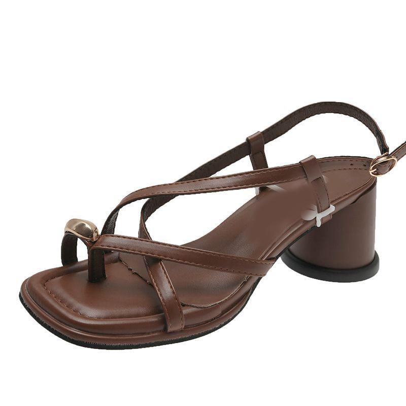 Fashion Women's Sandals Chunky High Heel Clip Toe Women Summer Shoes New Fashion Cross Strap Solid Buckle Heeled Sandales for Women