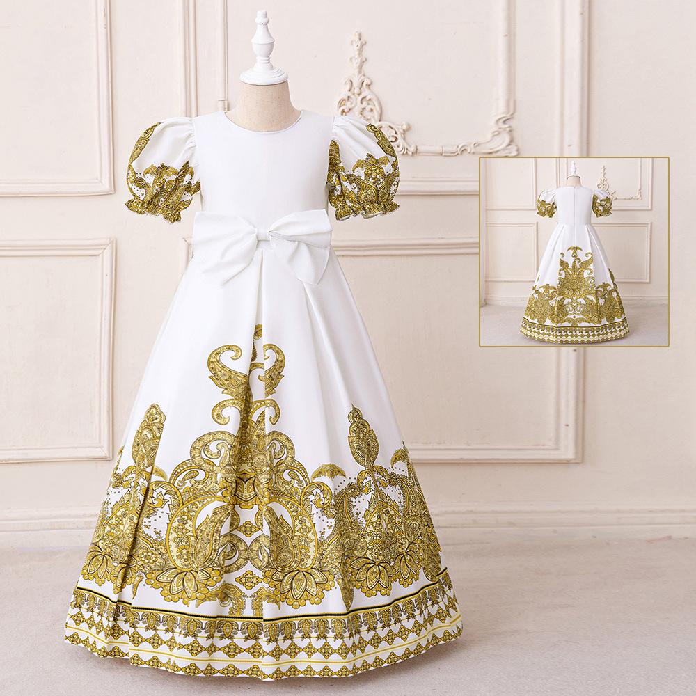 Middle East Cross-Border Pleated Evening Dress for Little Girls - Hot Stamped Princess Party Robe