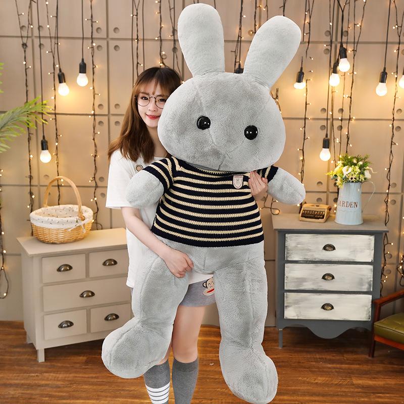 Large Striped Sweater Rabbit Plush Toy Doll Couple Rabbit Cloth Doll For Girlfriend'S Birthday Gift