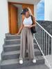 Pantalon Casual Large à Taille Haute de Couleur Unie pour Femme 2025