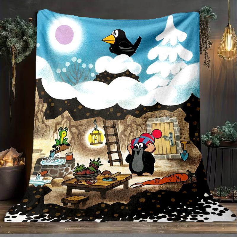 1PC Little Mole Blanket Flannel Throw for Sofa, Indoor, Camping, Living Room, Office, Chair, And Bed Soft Birthday Christmas Gift