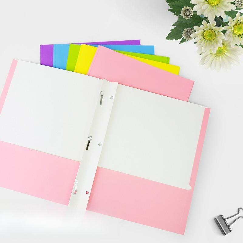 25pcs Double Pocket Foldable Paper File Folder with 3 Hole Frog Clip Document Organizer Storage Bag for Office School Supplies
