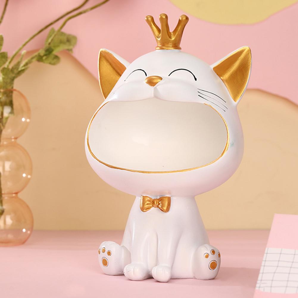 Fortune Cat Key Holder Figurine Entrance Crafts Resin Storage Box Big Mouth Lucky Cat Table Sculpture Living Room Desk Decor