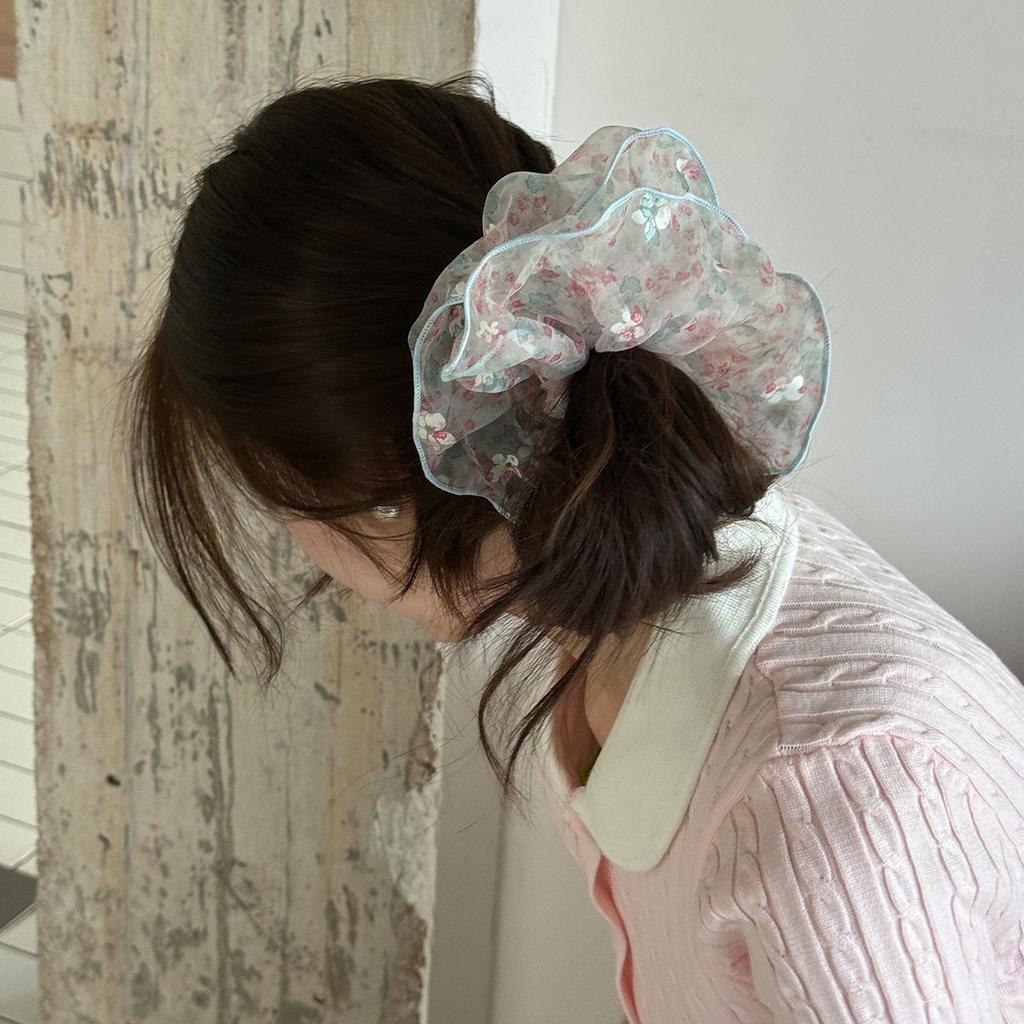 Summer Cute Gauze Floral Scrunchies Women Girl Elastic Hair Band Accessories Tie Hair Ring Rope Headdress Headwear Ornament