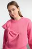 Women's Fashionable Stylish Sweatshirt Pink Thin Crew Neck Ribbon Detailed Oversize Comfortable Cut Knitted Sweatshirt