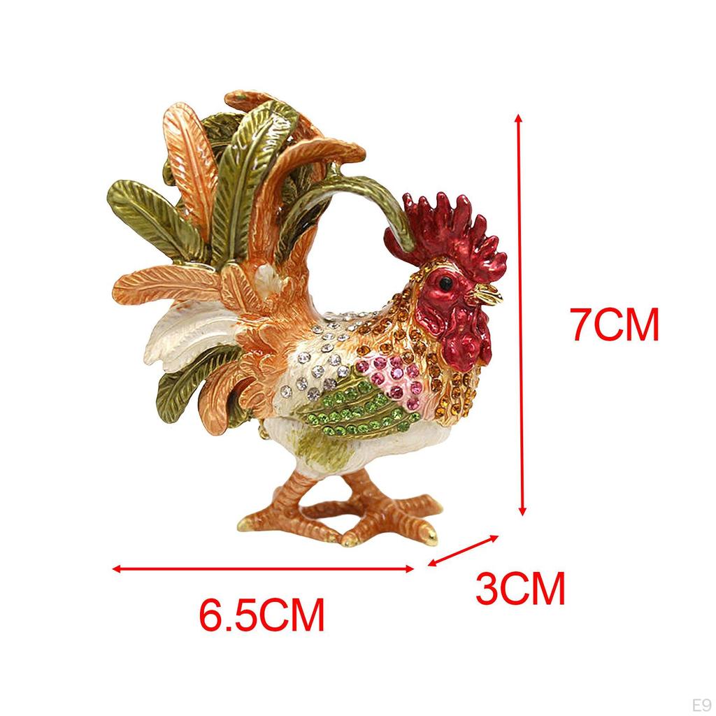 Chicken Figurine Jewelry Box Organizer Decoration Tabletop Sculpture Alloy Trinket