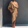 Elegant Slim Fit Solid Color Pleated Maxi Dress Women 2026 Office Casual Party