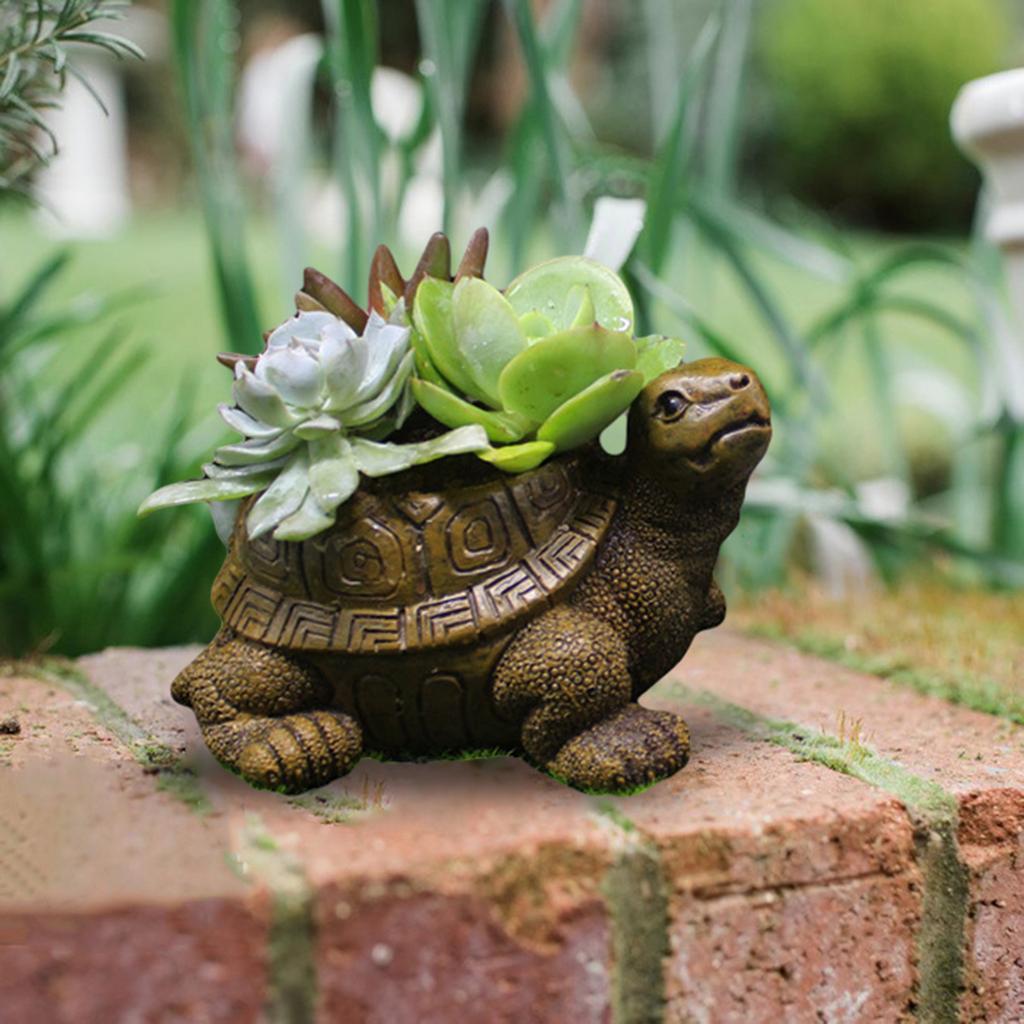 Turtle Planter Pot Collectible Artwork Flower Pot for Cabinet Backyard GiftResin Succulent Pots Holder Creative Decorative