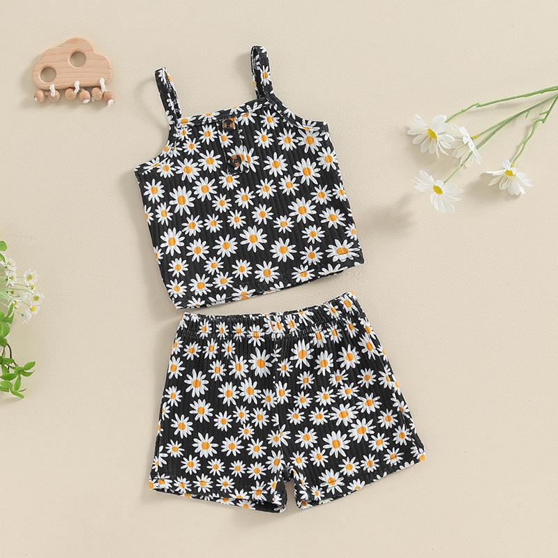 Pudcoco Kids Baby Girls Summer 2 Piece Outfits Daisy Print Sleeveless Camisole Elastic Shorts Set Fashion Cute Clothes 1-5T