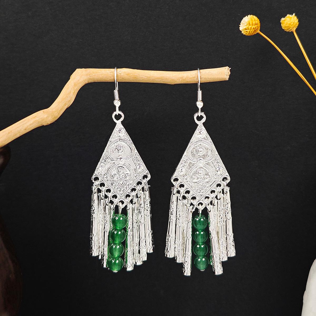 

Ретро Імітація Срібла Мяо, Сережки в Стилі Меншин, Екзотичні Нішеві Сережки з Довгими Геометричними Круглими Підвісками для Жінок