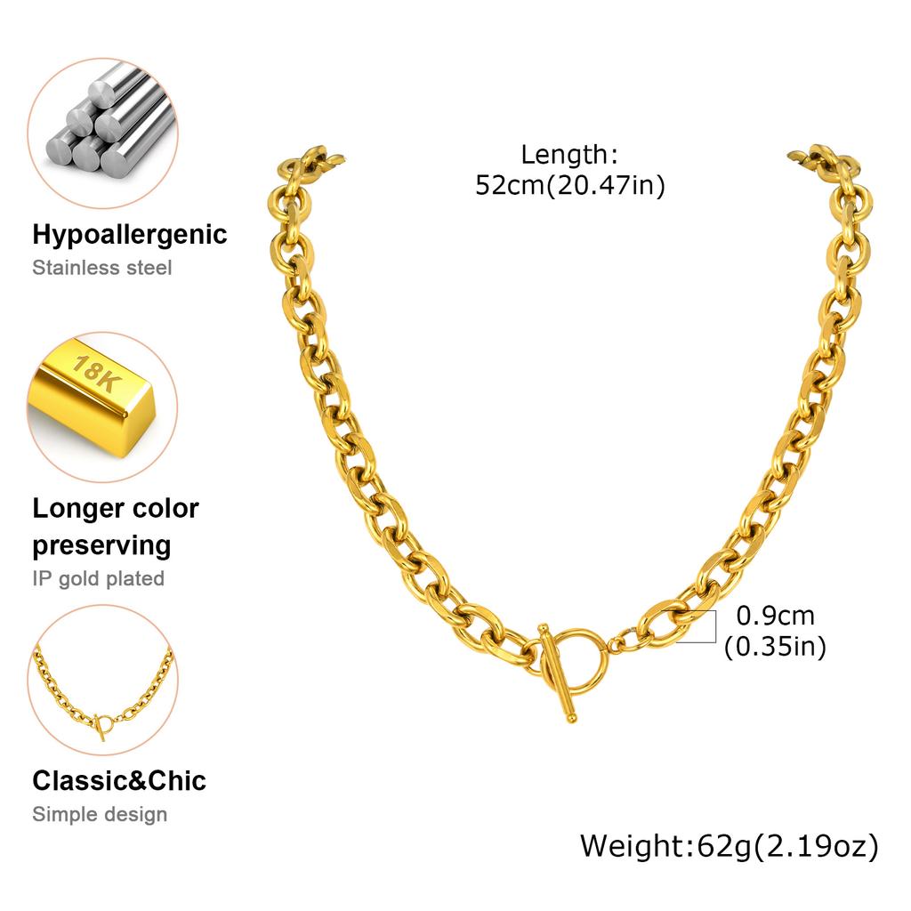 Collar de Cadena Punk Gruesa de 9 mm para Mujer, Collares de Cadena Rolo de Acero Inoxidable con Cierre OT, Joyería de Moda Regalos