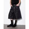 American street double pants with rivet design sense denim cropped pants men's and women's loose wide-leg fake two-piece tooling shorts