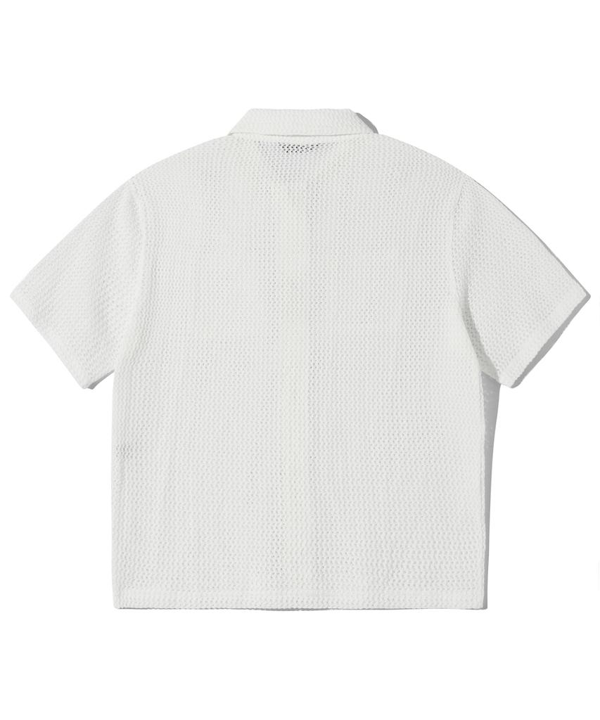 TRILLION Oversized Crochet Net Collar Short Sleeve Knit (White)