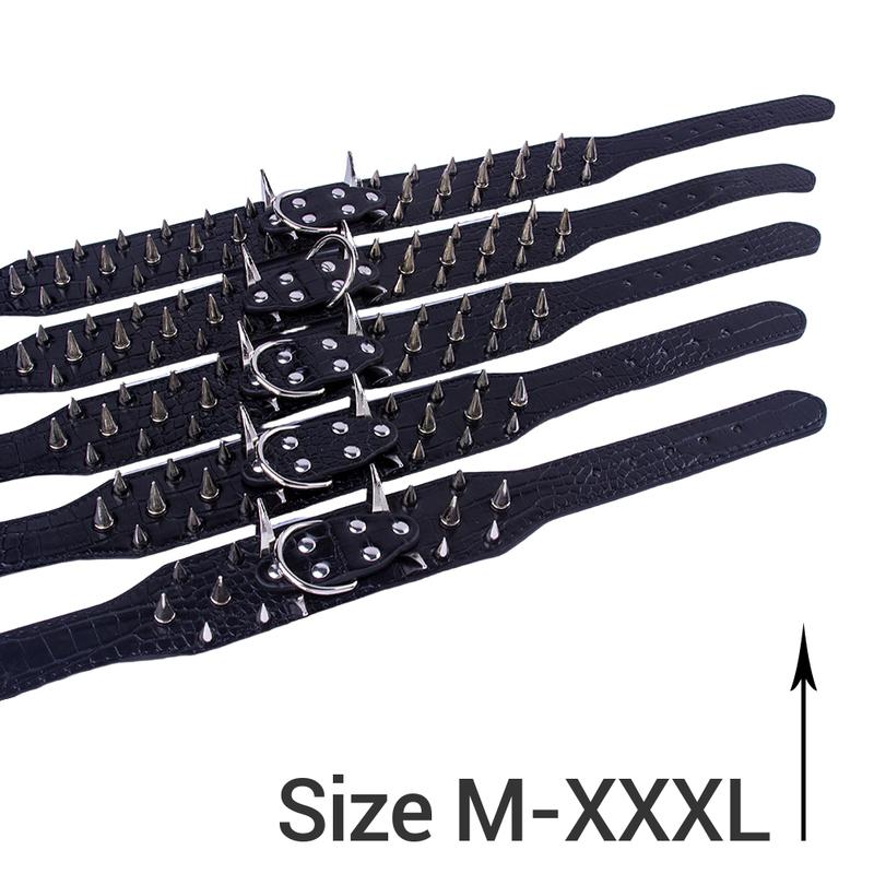Width 2 Inch Anti-bite Spiked Dog Collars Adjustable PU Leather Necklace Heavy Duty Sharp Rivets Pet Collar Outdoor Dog Walking