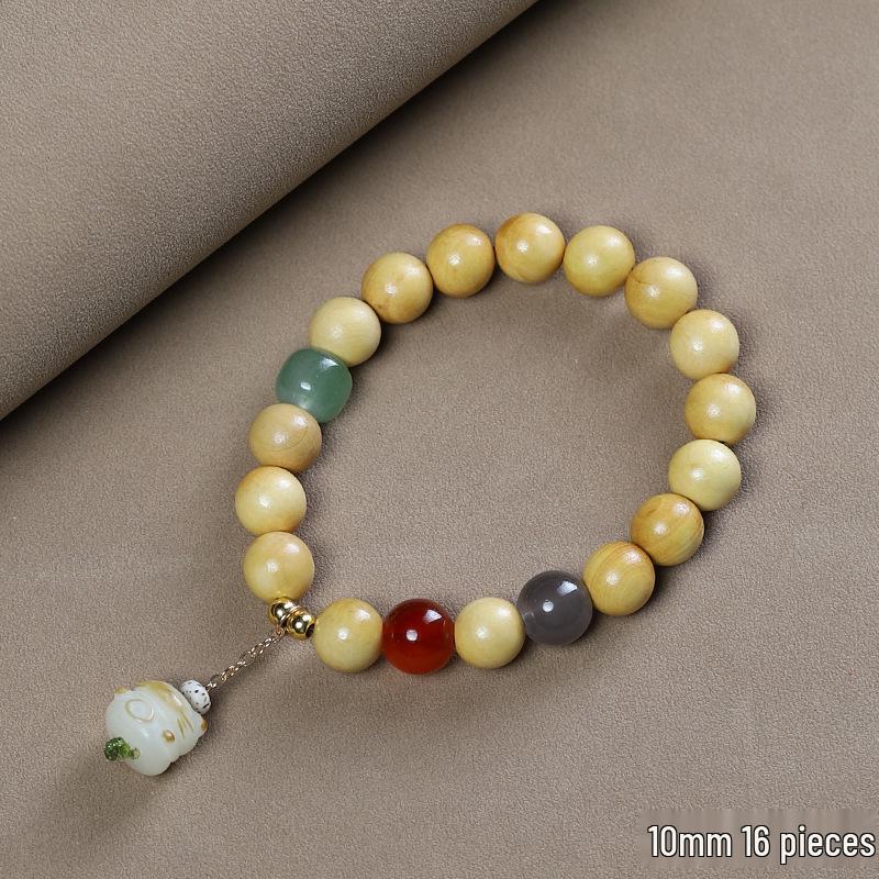 Small Leaf Boxwood Rosary: 108 Solid Wood Buddhist Beads Unisex Bracelet - High Density Sinking Wood