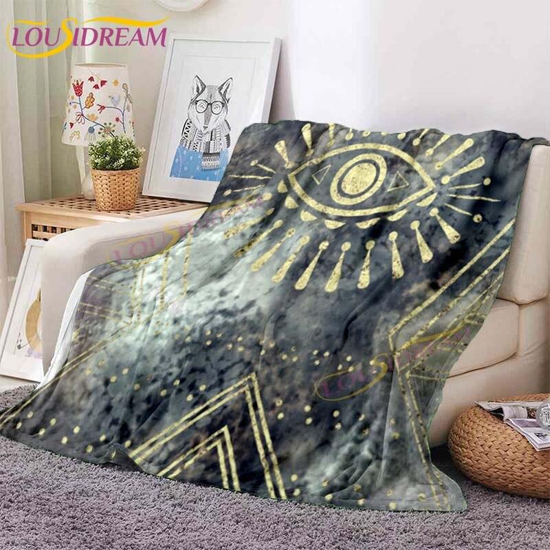 Evil Eye Blanket Turkish Nazar Spiritual Art Blanket Vintage Mid Century Flannel Blanket Sofa Chair Throw Blanket Travel Blanket
