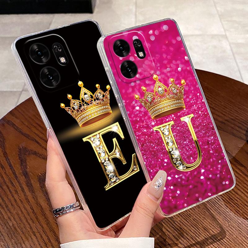 Fashion Initial Letter Crown Couple Case For Honor Play 60A 5G / Honor X6d 5G Transparent TPU Silicone Shockproof Soft Casing