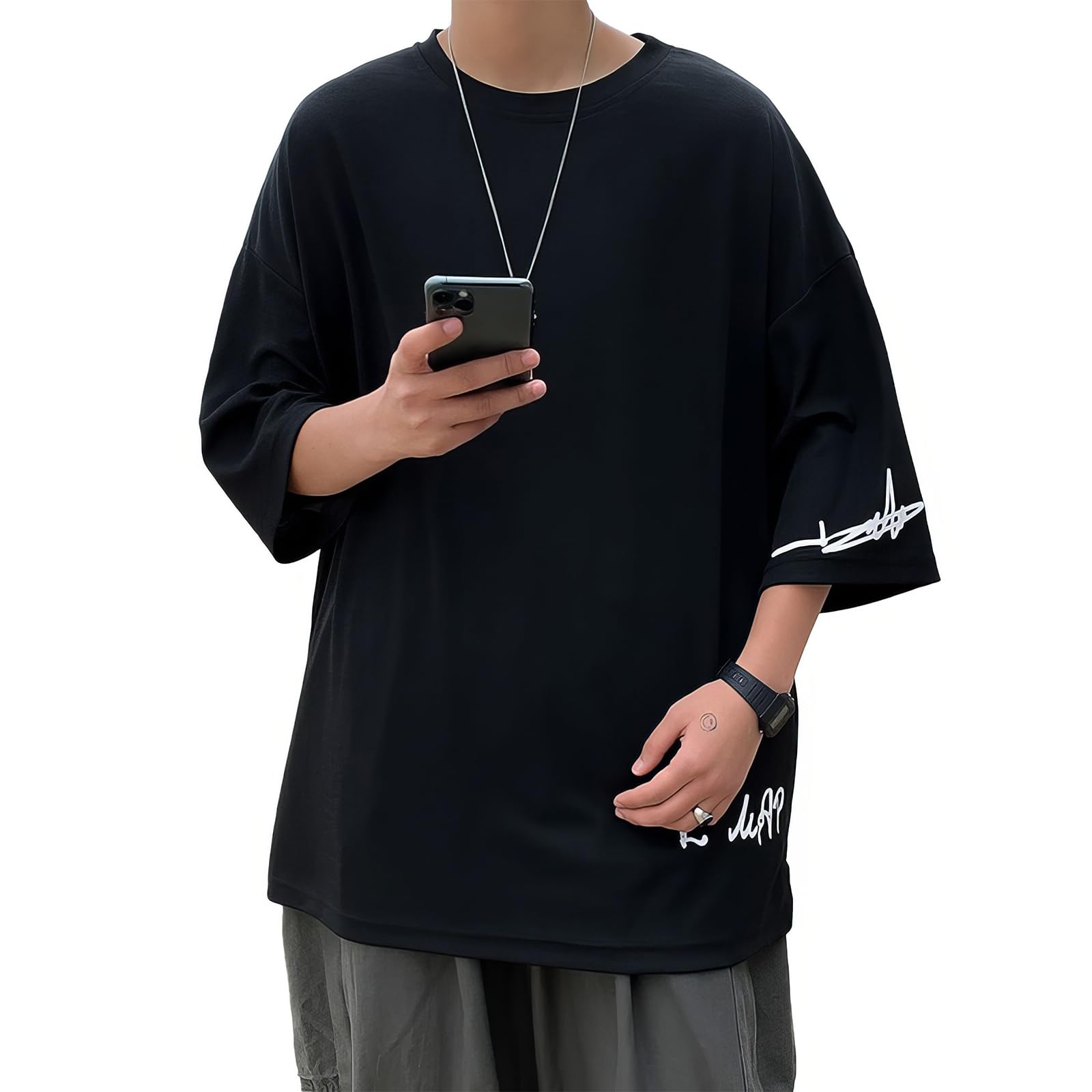 

Летняя короткая большая модная одежда [FLYSKY] одежда, мужские футболки, рукава, рукава 3/4, размеры, однотонная, влагоотводящая, быстросохнущая,