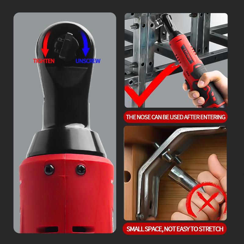 12V Cordless Right Angle Electric Wrench 45NM 3/8 Inch Ratchet Wrench Disassembly Nut Car Maintenance Tool With 4 Sockets