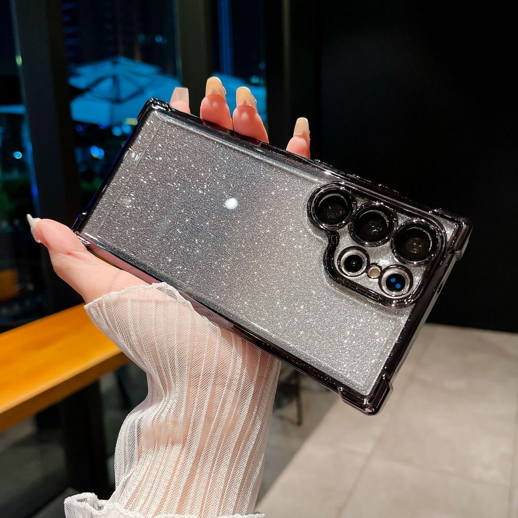 Electroplating Four Corners Anti-fall Suitable for Samsung S24 Ultra Mobile Phone Case S23FE Gradient Flash Powder A55 Protective Case