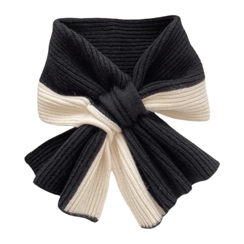 

EnagmourCheripo Женский вязаный шарф, перекрещивающийся спереди, 2 цвета, резинка, стройнит лицо, мягкий, корейский стиль, защита от холода, ветрозащитный, теплый, легкий