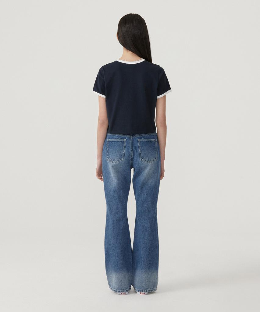 COVERNAT WOMAN Crop Cooper Logo Ringer T-Shirt Navy