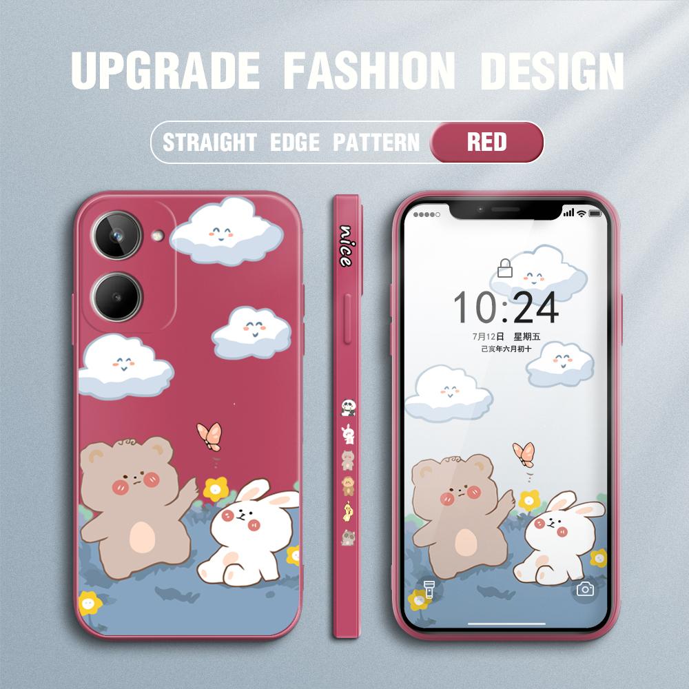 Lovely Cute Cartoon Phone Case for IPhone 14 13 12 11 Samsung Galaxy S23 S22 A52 A52S Soft Full Protection Square Liquid Silicone Cover