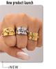 Qiong Yao Mixed Color Cubic Zirconia Open Ring C-shaped Earrings, 18K Gold Plated Stainless Steel Jewelry Set for Women