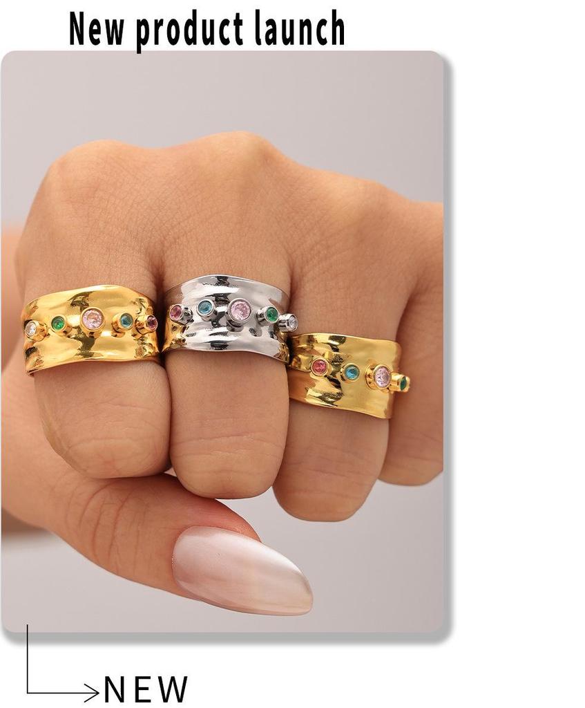 Qiong Yao Mixed Color Cubic Zirconia Open Ring C-shaped Earrings, 18K Gold Plated Stainless Steel Jewelry Set for Women