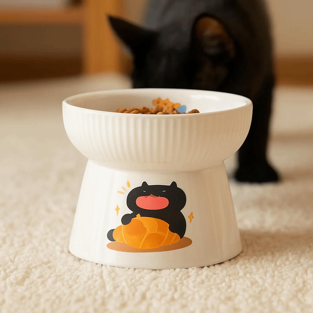 Cartoon Ceramic Cat Bowl Cute Dog Food Feeding Basin Pet High Foot Bowl Water Container