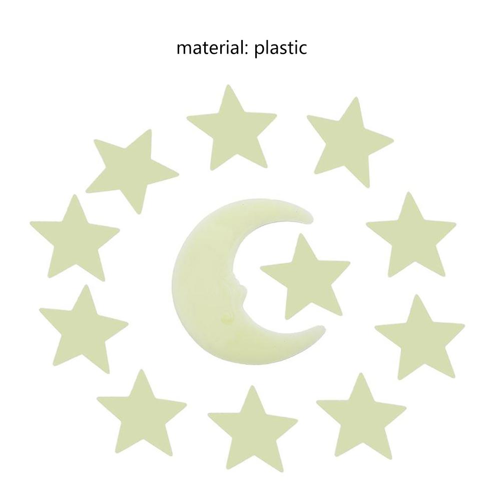 Fashionable 12Pcs Stars Moon Glow In Dark Fluorescent Decal Wall Stickers Home Decoration